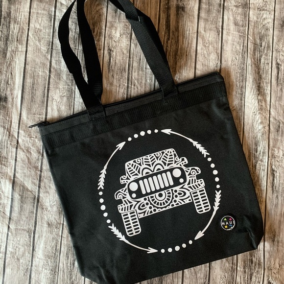 Jeep Boho Style Design Zip Top Tote Bag NEW - Picture 1 of 3
